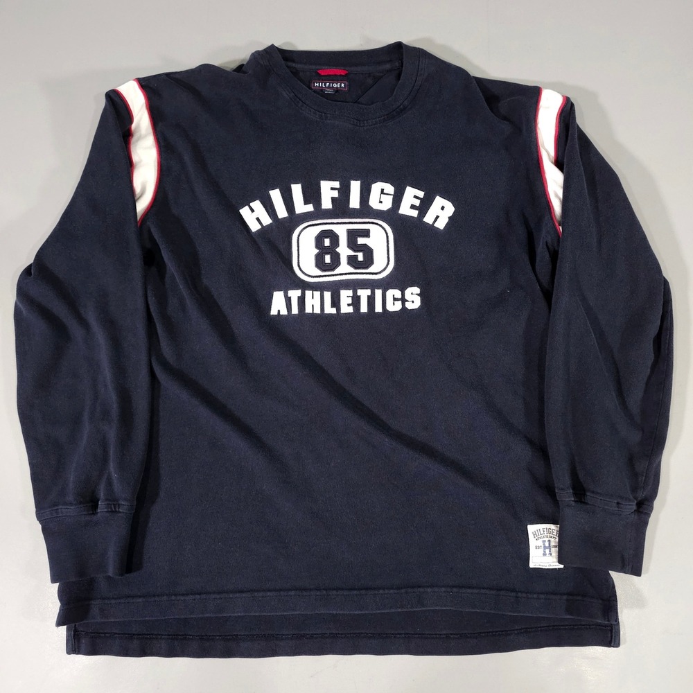 Tommy Hilfiger Long Sleeve T-Shirt Mens XL Navy‎ Blue Athletics 85 Vintage